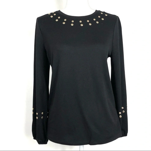 MICHAEL Michael Kors Tops - Michael Kors | Black & Gold Grommet Scoop Neck Top